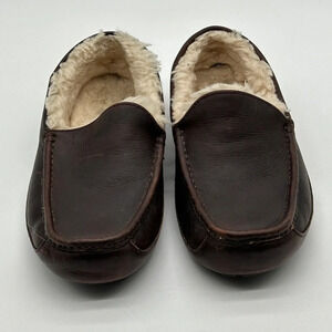 UGG Australia Ascot Leather Brown Shearling Lined Slipper Shoes Men's US 8 EEE